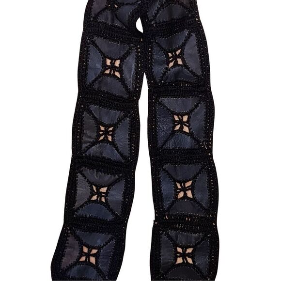 Vintage 1970s Sash Belt Leather Macrame Crochet Scarf - Picture 9 of 14